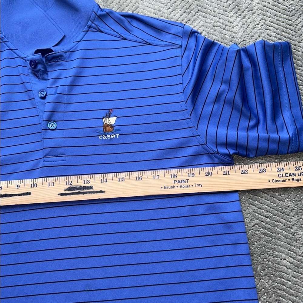 Callaway Striped Golf Polo Shirt Blue Black Cabot Logo Size S Mens - Picture 10 of 11
